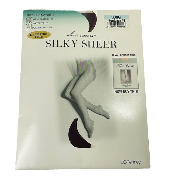 JCPenney Sheer Caress Silky Sheer Pantyhose Long Bordeaux Limited Ed Vintage - Picture 1 of 5